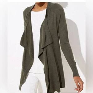 LOFT Wool Blend Draped Open Cardigan in Olive Green